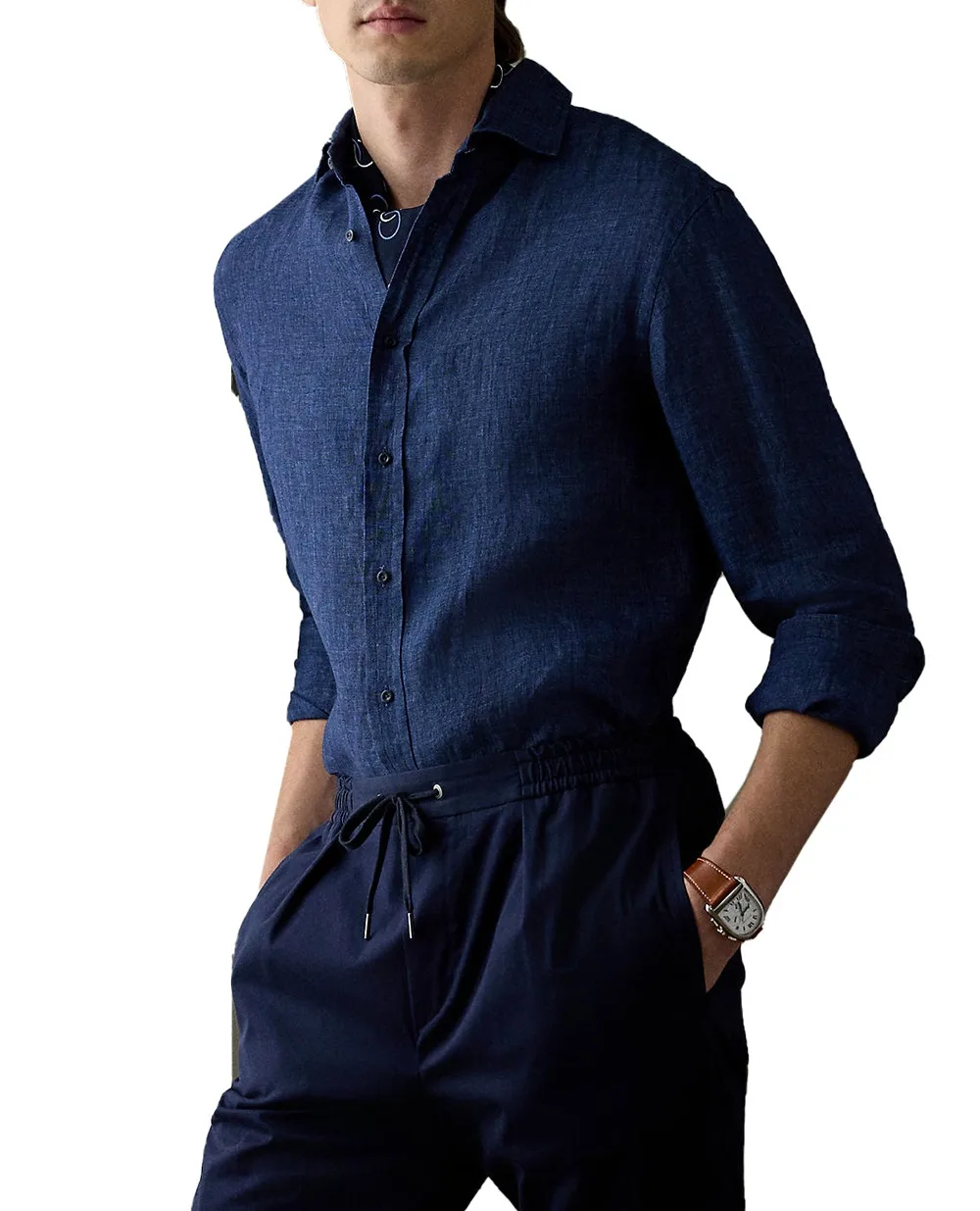 Льняная рубашка Ralph Lauren Purple Label 790964234001, темно-синий цвет • Купить в интернет-магазине Kameron