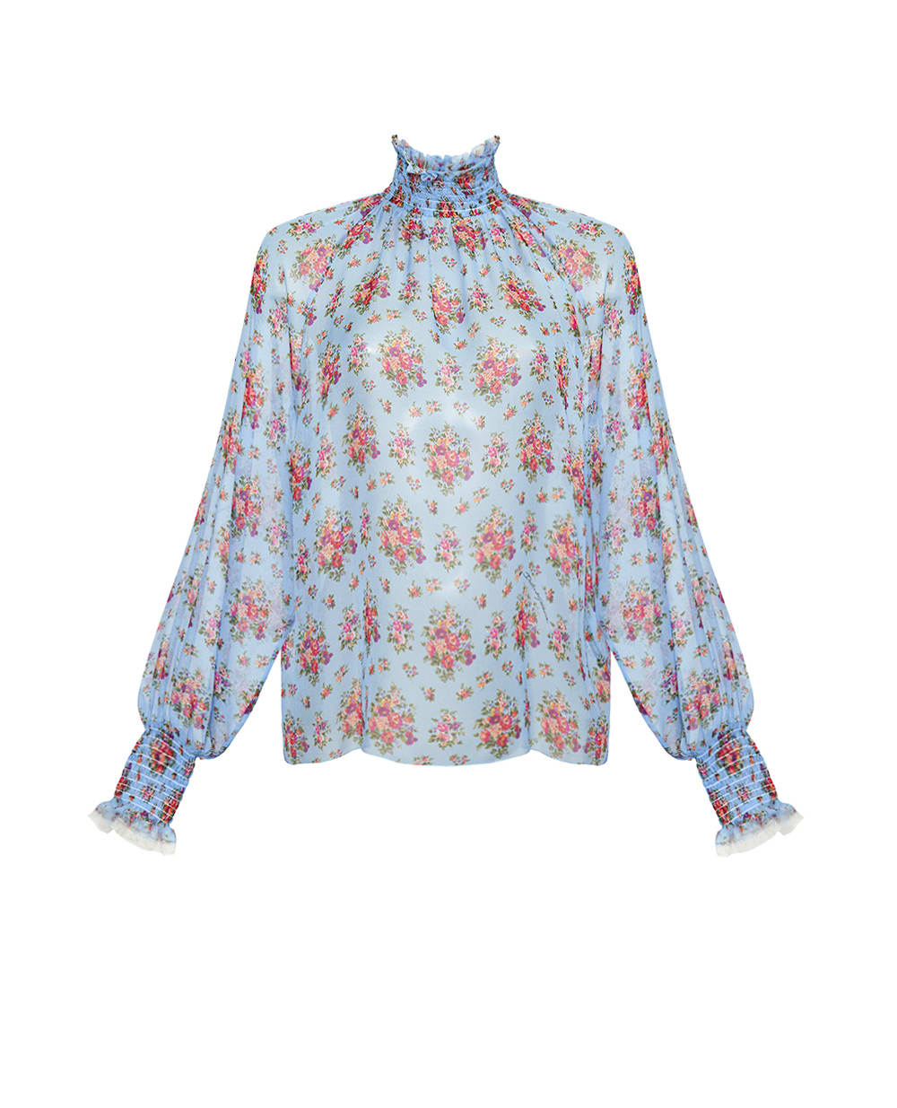 Блуза в цветочный принт с шелком Dolce&Gabbana F7BK3T-IS10F, голубой цвет • Купить в интернет-магазине Kameron