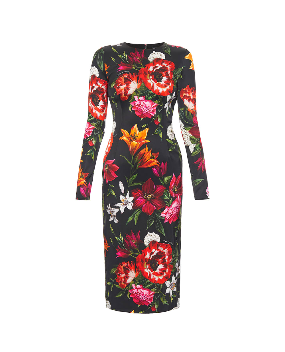 Сукня з атласу з квітковим принтом Dolce&Gabbana F6GAVT-FSIB2, чорний колір • Купити в інтернет-магазині Kameron