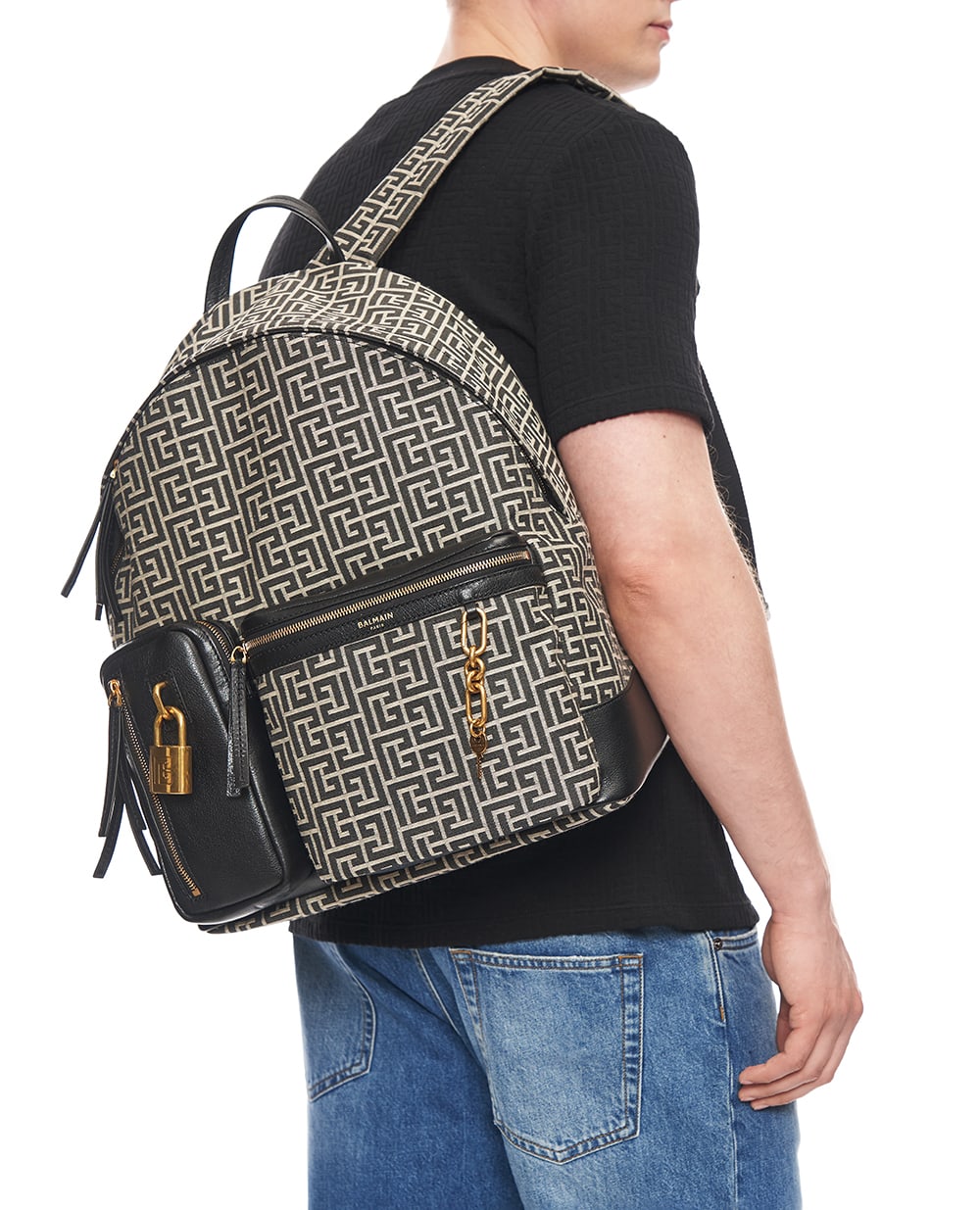 Рюкзак Pulse с монограммой и жаккардовым узором Balmain GM1GE276TJOL, черный цвет • Купить в интернет-магазине Kameron