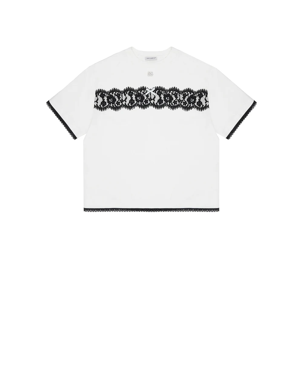 Детская футболка с кружевом Dolce&Gabbana Kids L5JTQT-G7PTX-S, белый цвет • Купить в интернет-магазине Kameron