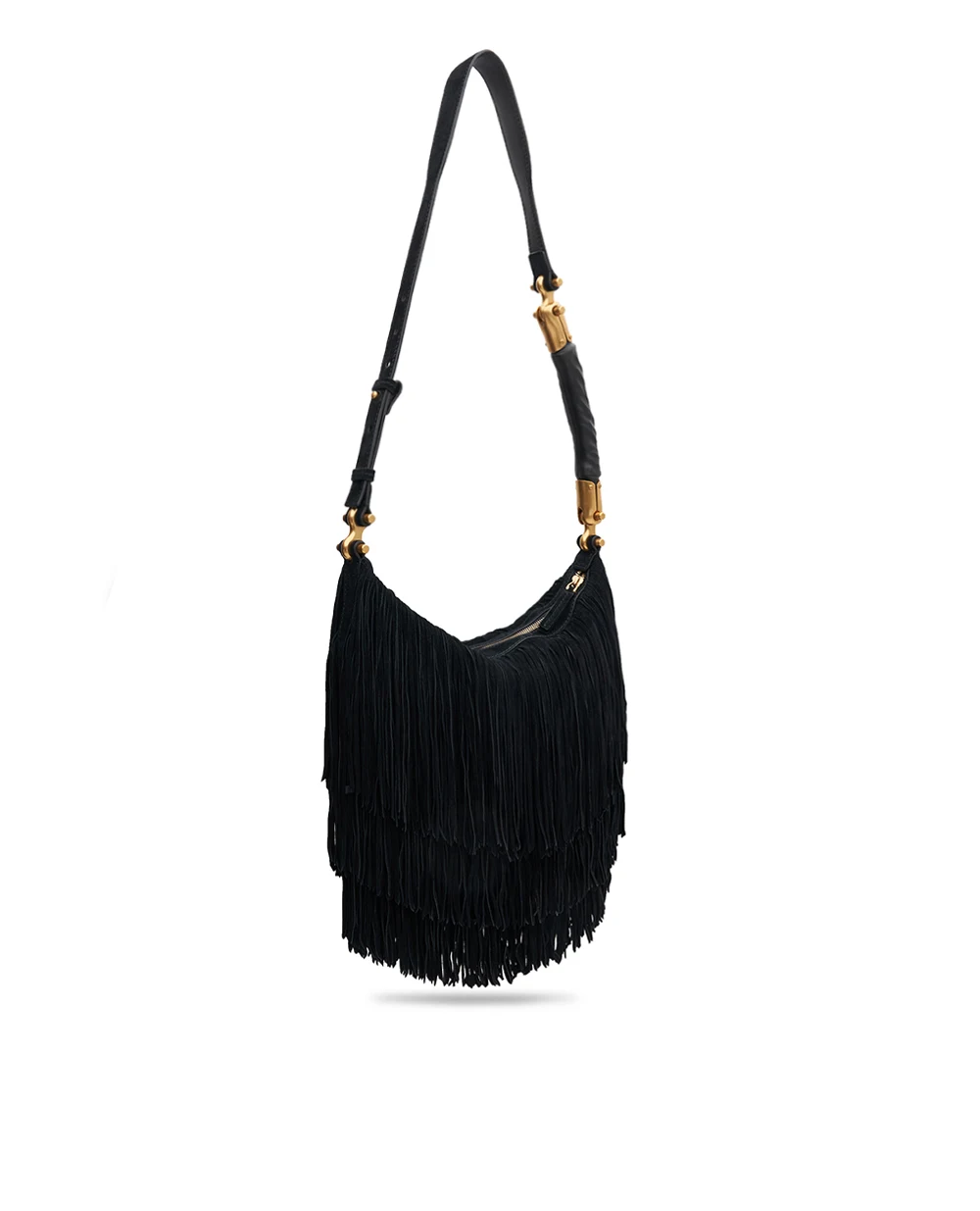 Сумка Ébène Hobo из замши с бахромой Balmain GN0BT053LWSF, черный цвет • Купить в интернет-магазине Kameron
