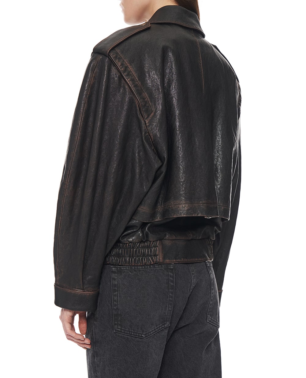 Кожаная куртка Saint Laurent 827436-YCNX2, темно-коричневый цвет • Купить в интернет-магазине Kameron
