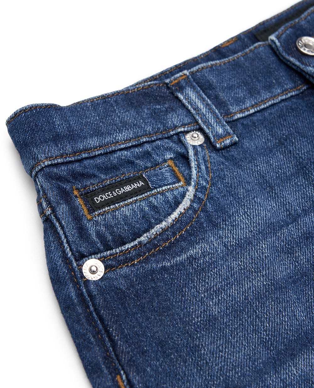 Детские джинсы с эффектом потертости Dolce&Gabbana Kids L42F88-LDD53-S, синий цвет • Купить в интернет-магазине Kameron