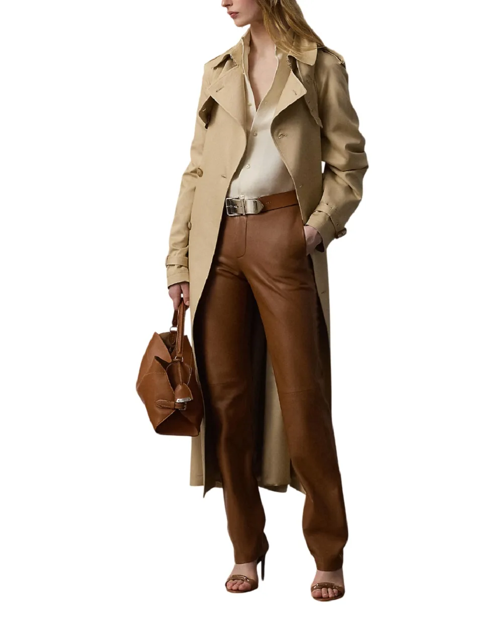 Тренч Alecia из шёлка и хлопка Ralph Lauren Collection 290P01505001, бежевый цвет • Купить в интернет-магазине Kameron