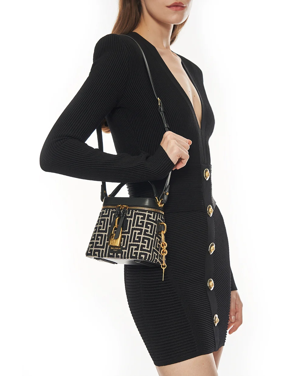 Сумка Pulse Vanity із жакардової тканини з монограмою Balmain FN1BH005TJLO, чорний колір • Купити в інтернет-магазині Kameron