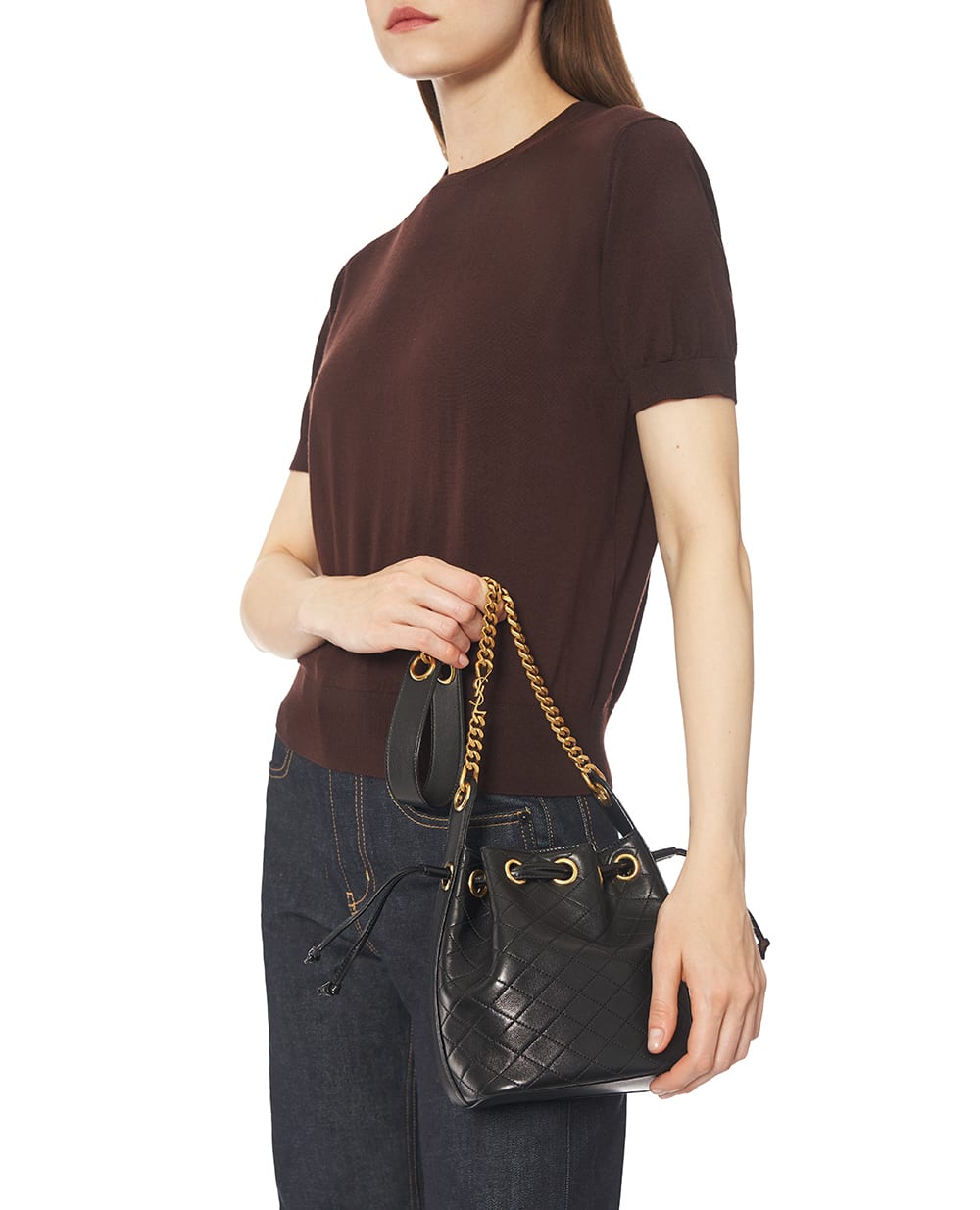 Сумка зі стьобаної шкіри Saint Laurent 840886-1EL07, чорний колір • Купити в інтернет-магазині Kameron