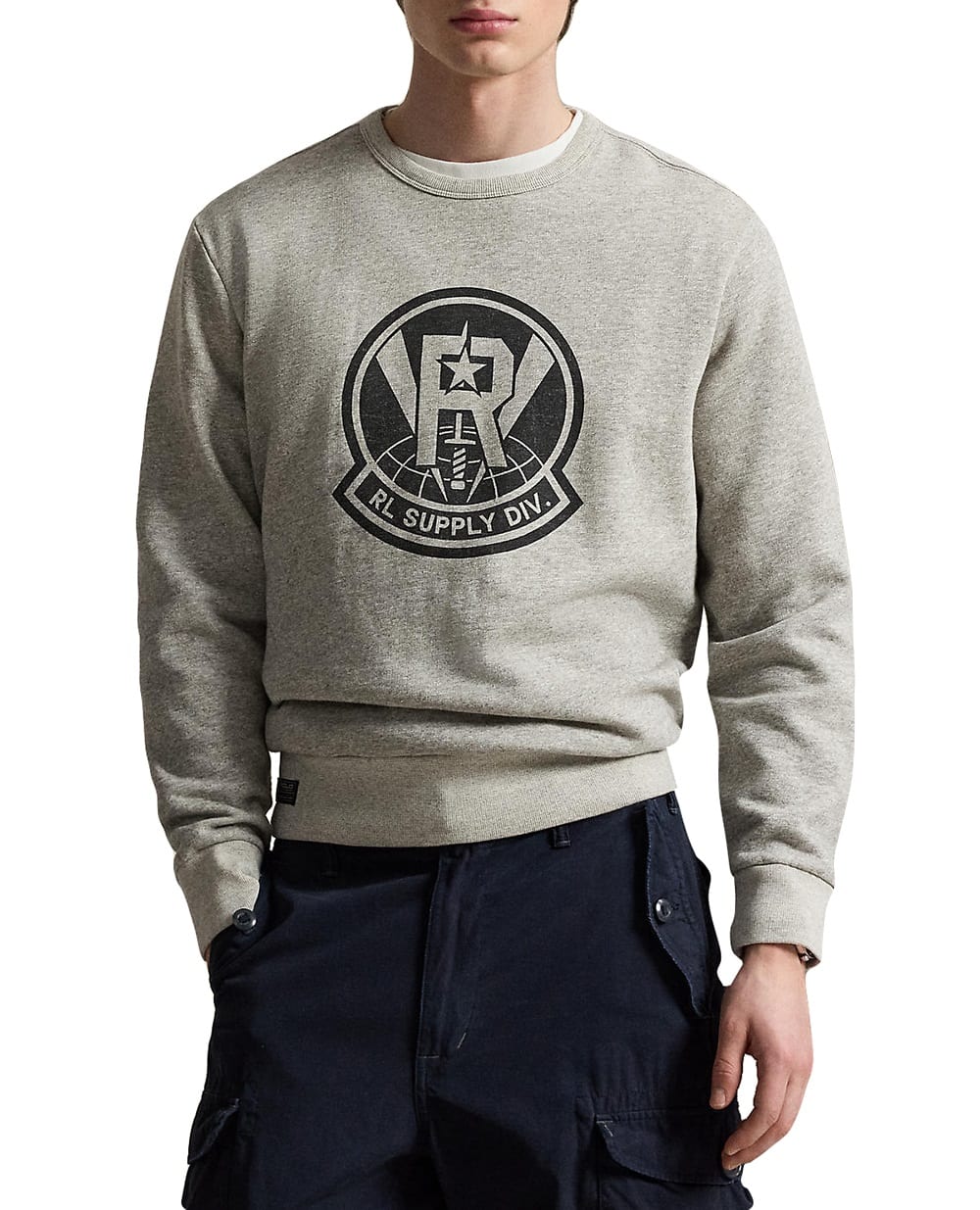 Флисовый свитшот с графическим принтом Polo Ralph Lauren 710P04866001, серый цвет • Купить в интернет-магазине Kameron