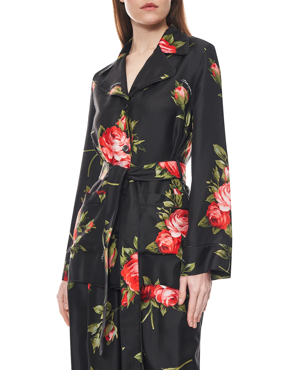 Пижамная рубашка Vanity из шёлка Dolce&Gabbana F5Q03T-IS11G, черный цвет • Купить в интернет-магазине Kameron