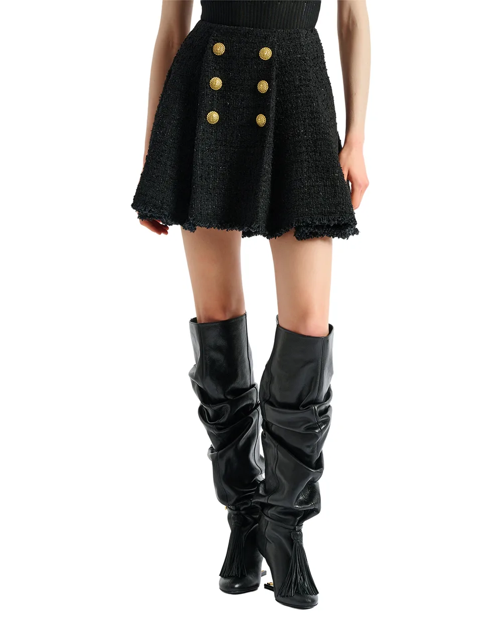 Юбка из твида Balmain HF1LA680XM07, черный цвет • Купить в интернет-магазине Kameron