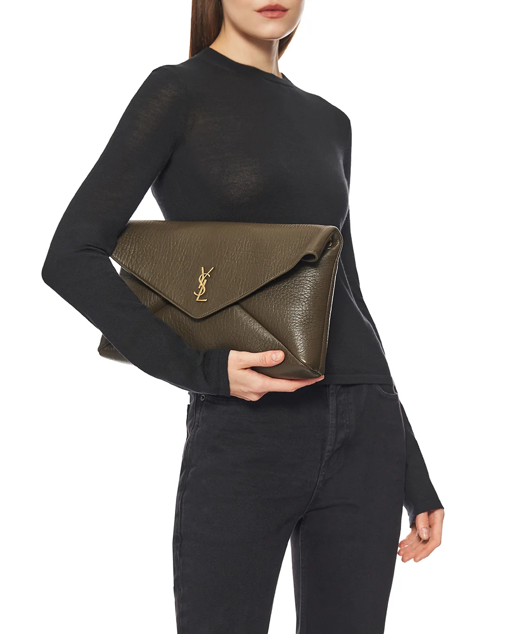 Сумка-конверт Cassandre XXL Saint Laurent 841702-AACYT, темно-коричневый цвет • Купить в интернет-магазине Kameron