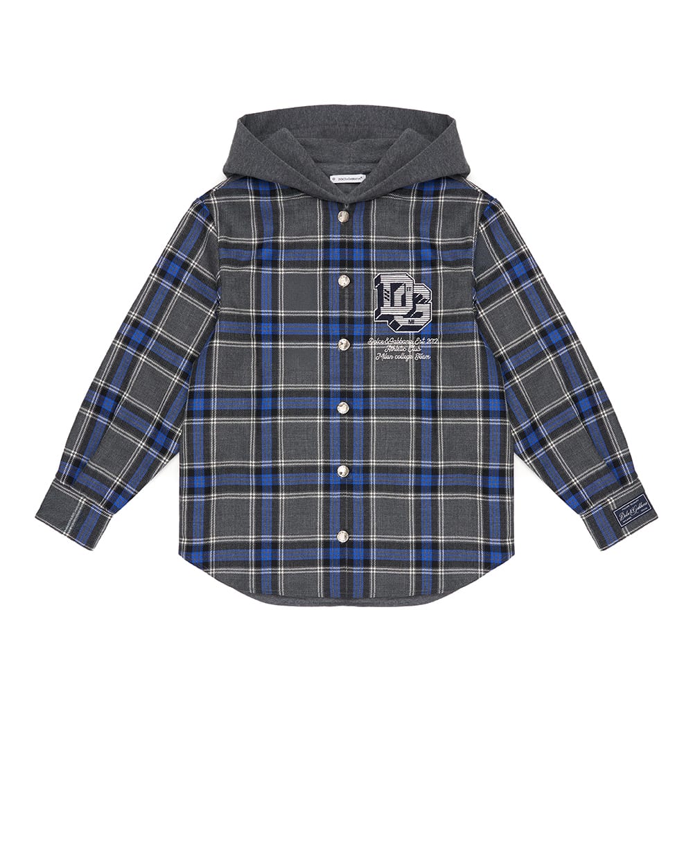 Дитяча сорочка з капюшоном у тартанову клітинку з вовною Dolce&Gabbana Kids L44S98-FQ2N0-S, сірий колір • Купити в інтернет-магазині Kameron