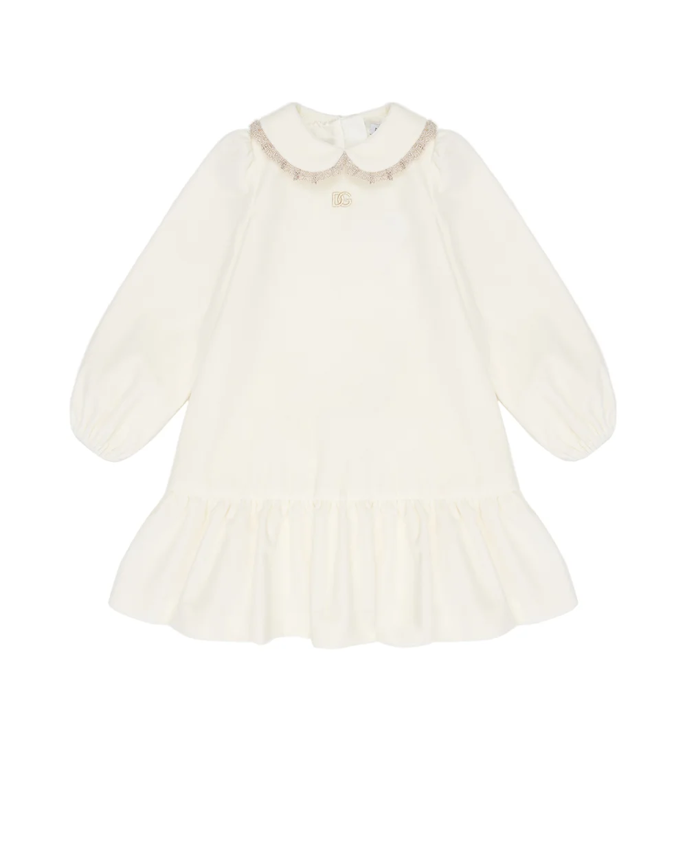 Детское платье из гладкого бархата с трусиками-кюлотами Dolce&Gabbana Kids L24DM2-FUVJY, белый цвет • Купить в интернет-магазине Kameron