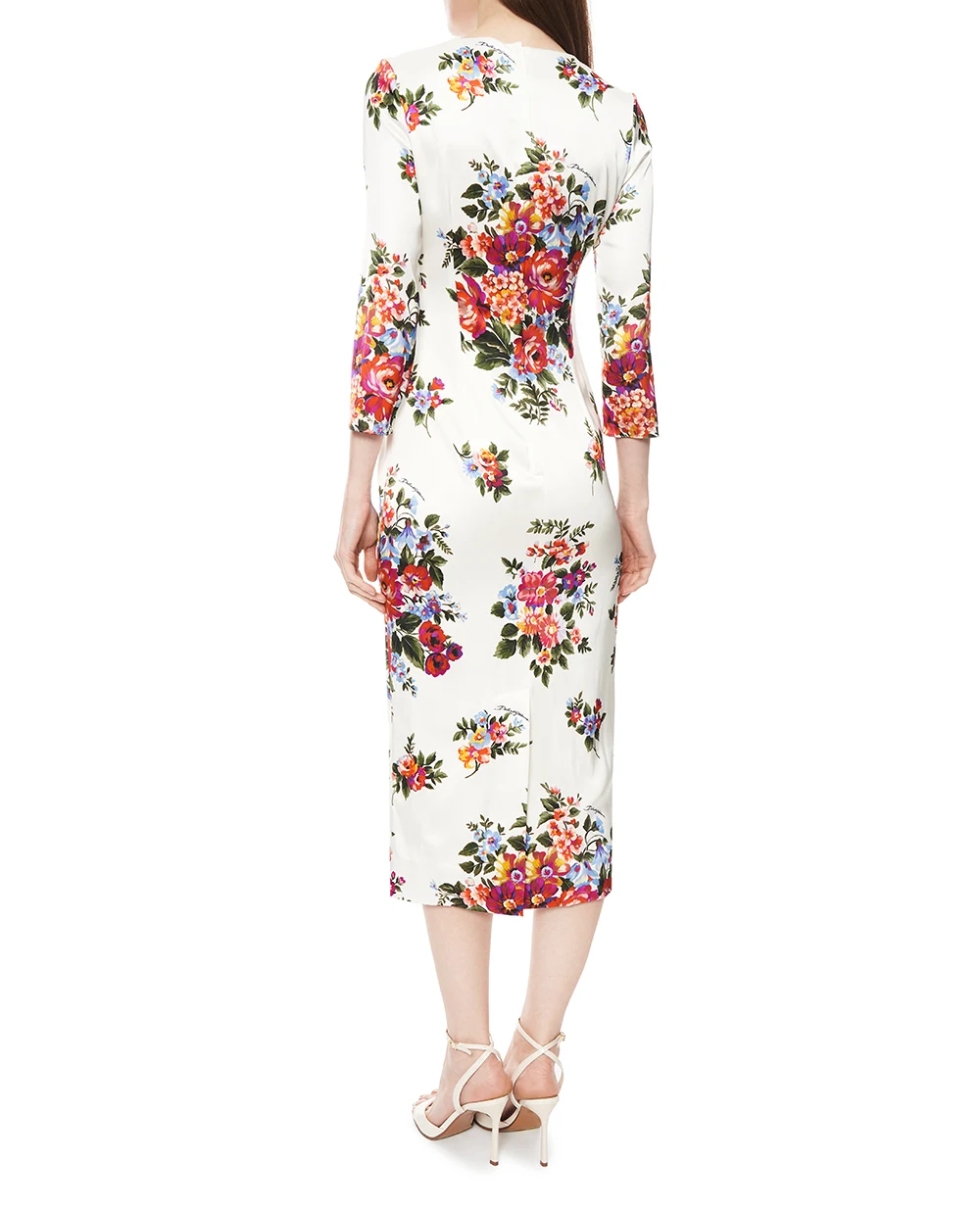 Сукня-футляр з атласу з квітковим принтом Dolce&Gabbana F612VT-FSICE, білий колір • Купити в інтернет-магазині Kameron