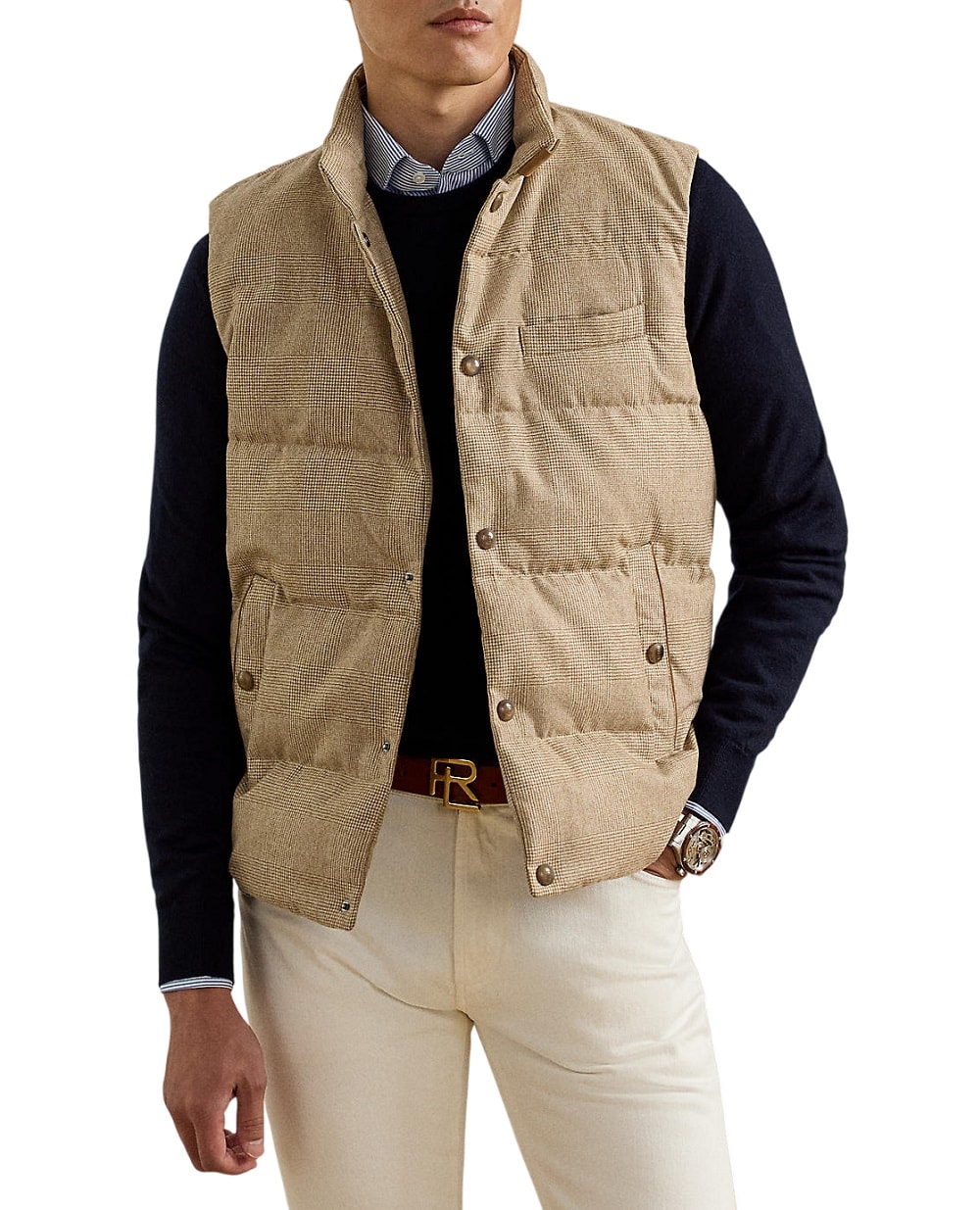 Жилет Whitwell Plaid з вовни Ralph Lauren Purple Label 790P07898001, світло-коричневий колір • Купити в інтернет-магазині Kameron