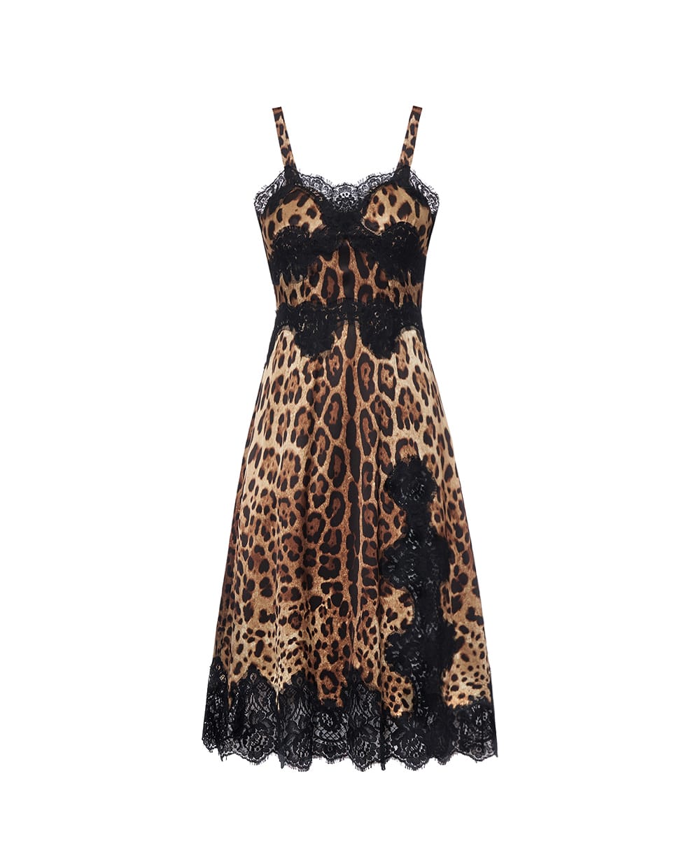 Платье из атласа с леопардовым принтом Dolce&Gabbana F6A5DT-FSAXY, коричневый цвет • Купить в интернет-магазине Kameron