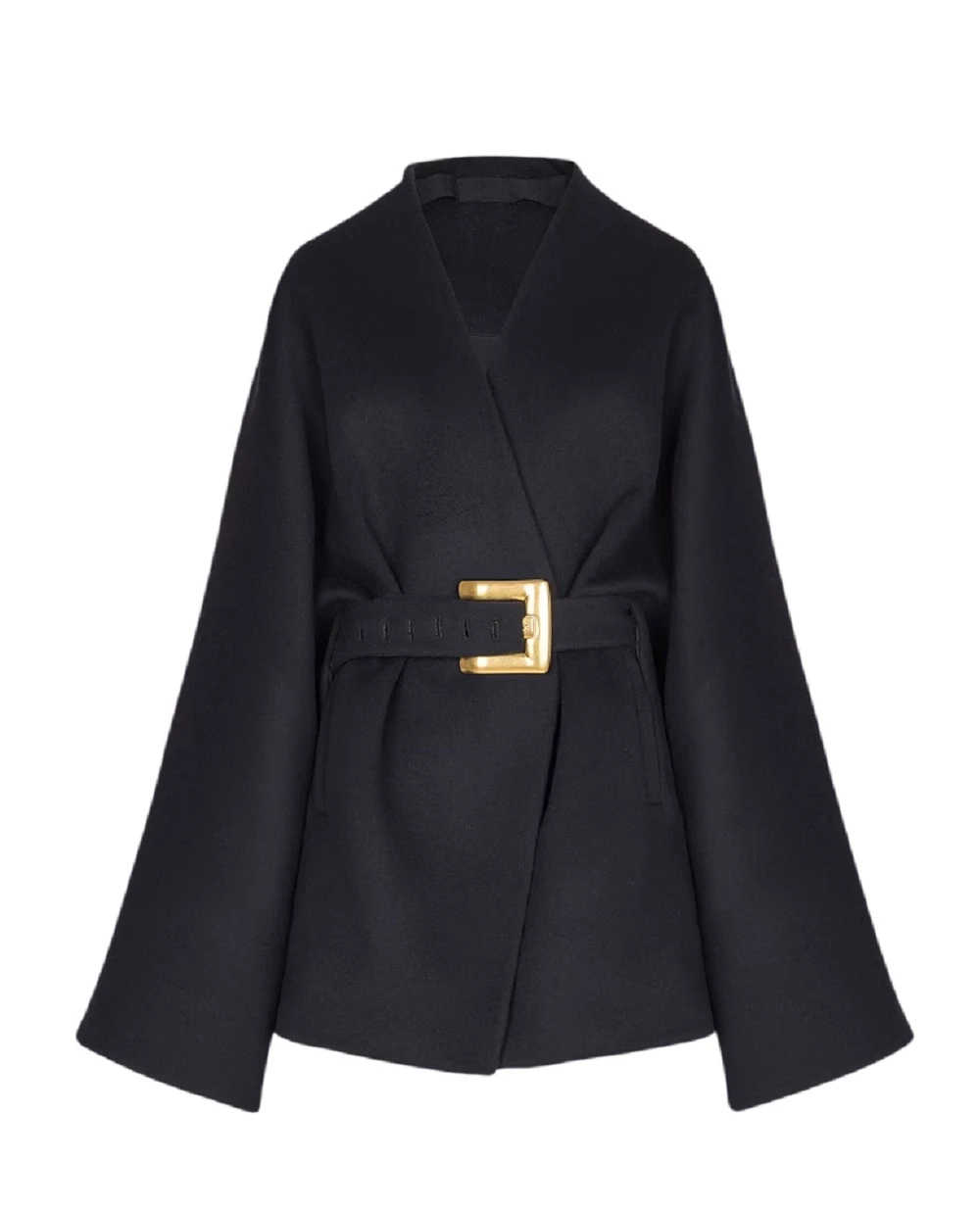 Пальто-халат из шерсти Balmain FF0UD265WD28, черный цвет • Купить в интернет-магазине Kameron