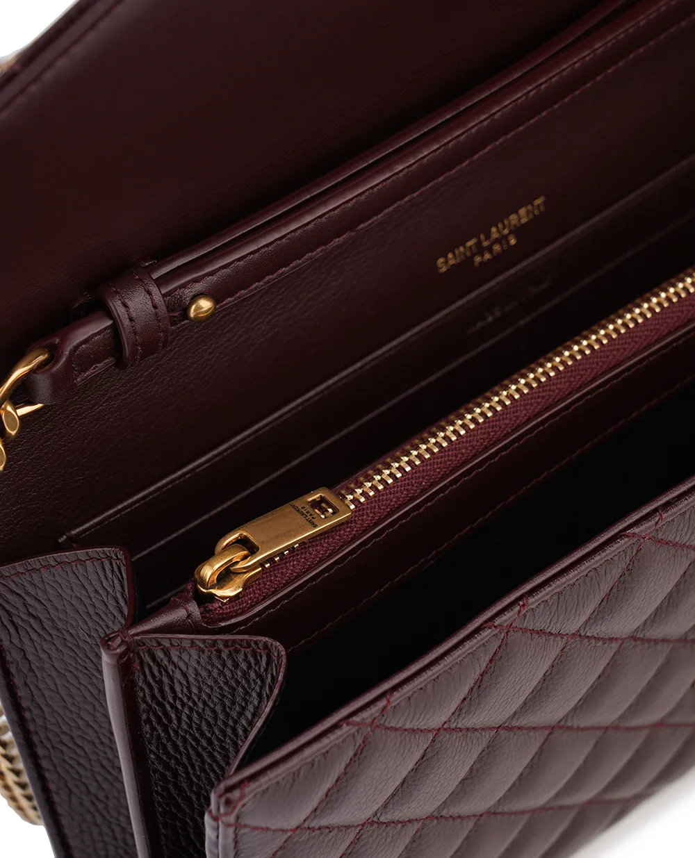 Кожаная сумка Envelope Chain Wallet Medium Saint Laurent 620280-AAD12, бордовый цвет • Купить в интернет-магазине Kameron