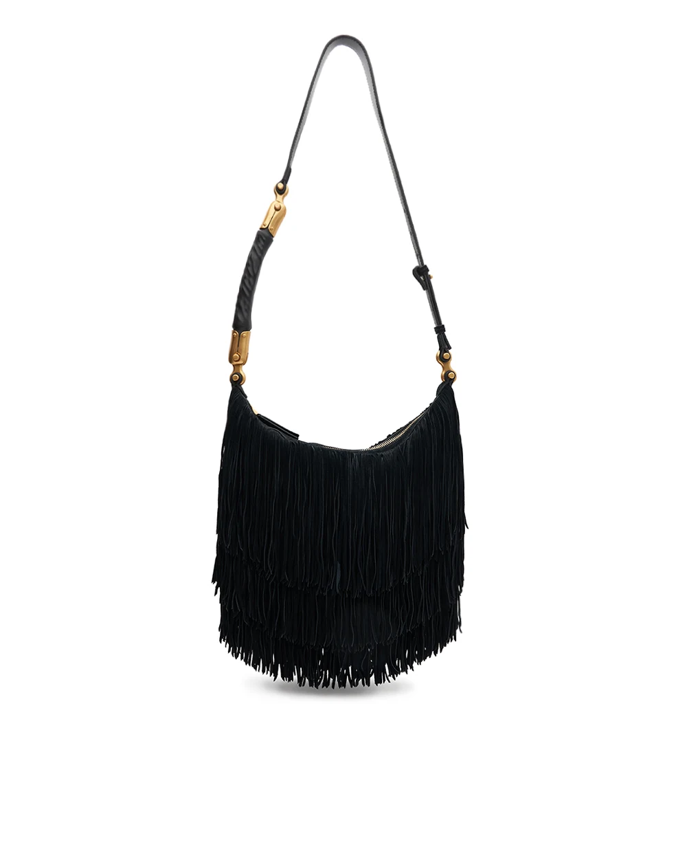 Сумка Ébène Hobo из замши с бахромой Balmain GN0BT053LWSF, черный цвет • Купить в интернет-магазине Kameron