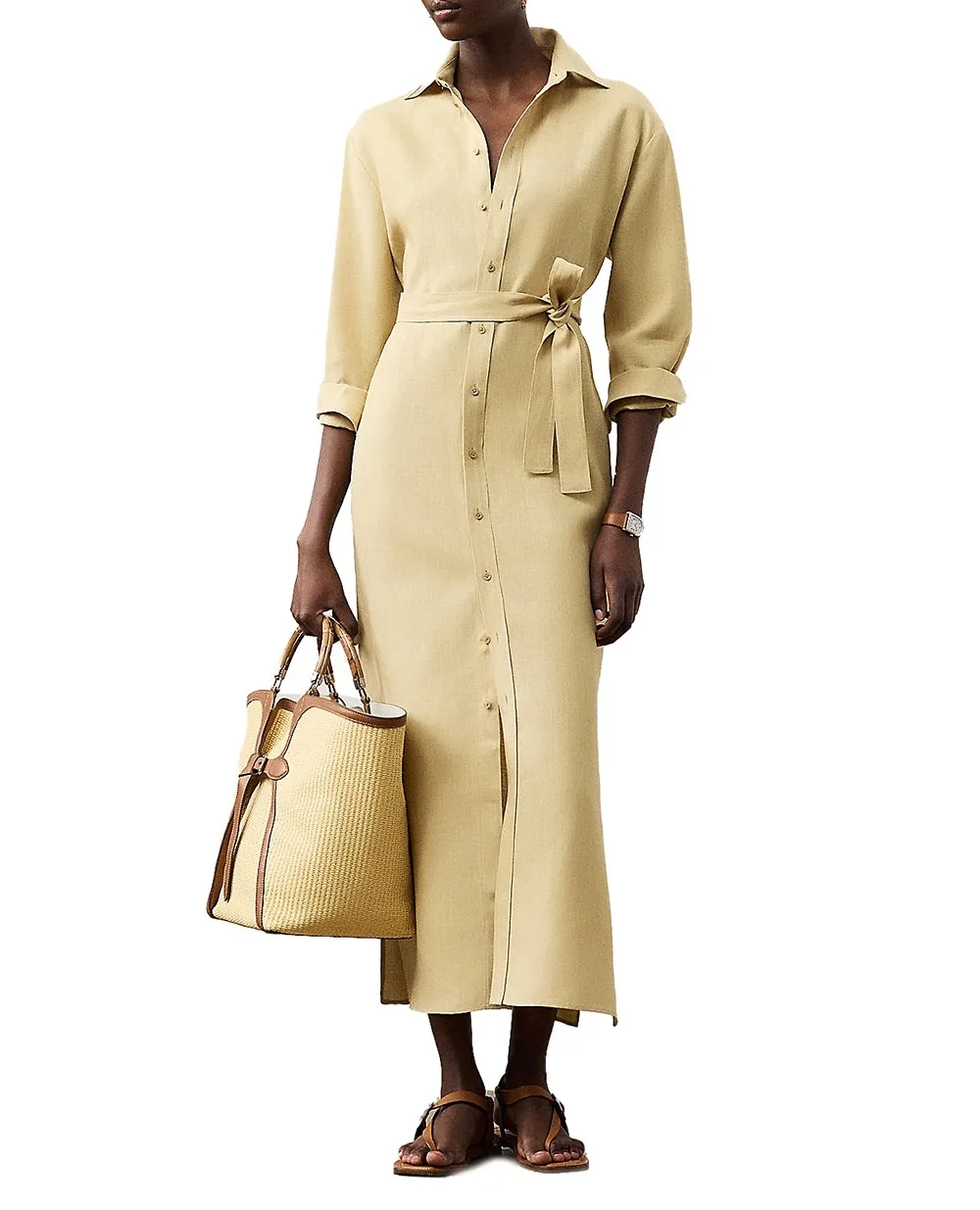 Льняное платье Ralph Lauren Collection 290955061005, бежевый цвет • Купить в интернет-магазине Kameron