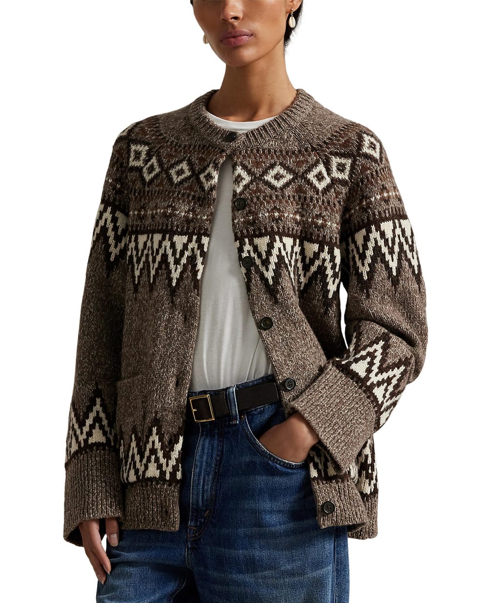 Кардиган из шерстяной смеси в стиле Fair Isle Polo Ralph Lauren 211978326001, коричневый цвет • Купить в интернет-магазине Kameron