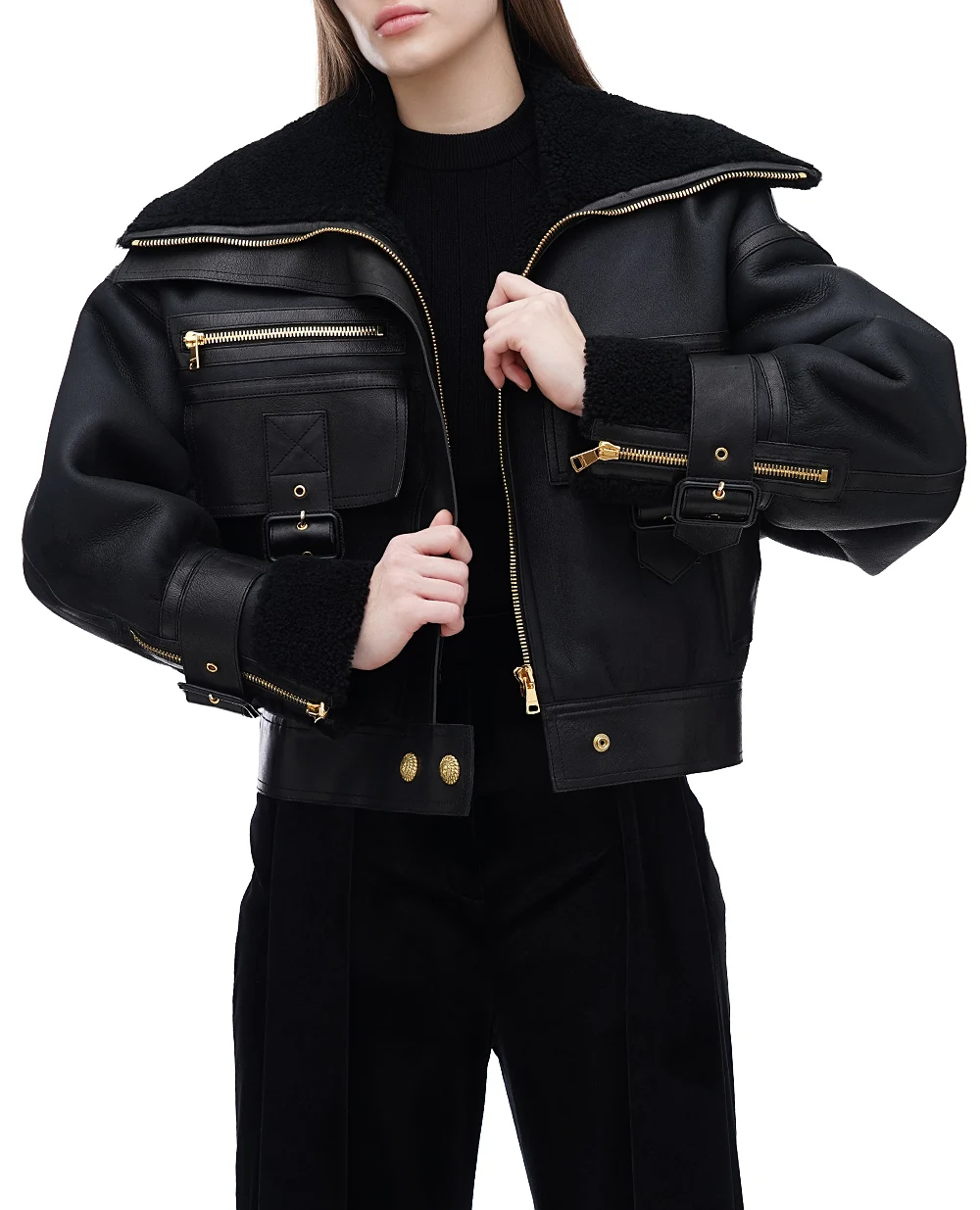 Дубленка Balmain DF2TH280LB92, черный цвет • Купить в интернет-магазине Kameron