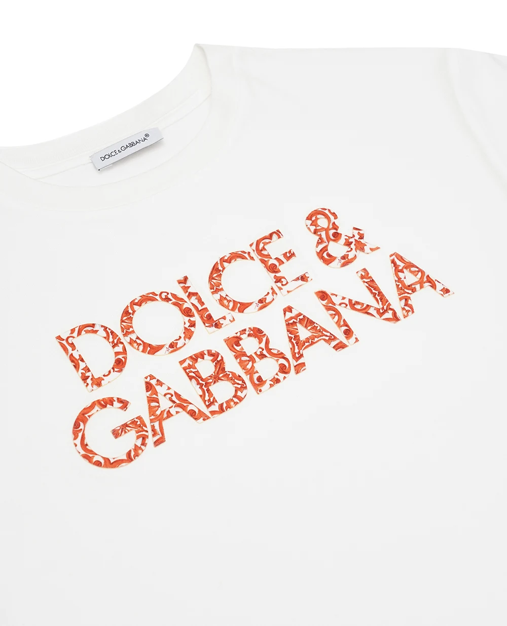 Дитяча футболка з принтом Майоліка Dolce&Gabbana Kids L5JTNL-G7P4H-B, білий колір • Купити в інтернет-магазині Kameron