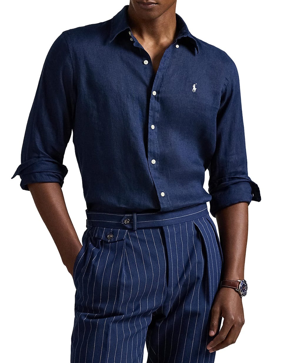 Льняная рубашка Polo Ralph Lauren 710966294504, темно-синий цвет • Купить в интернет-магазине Kameron