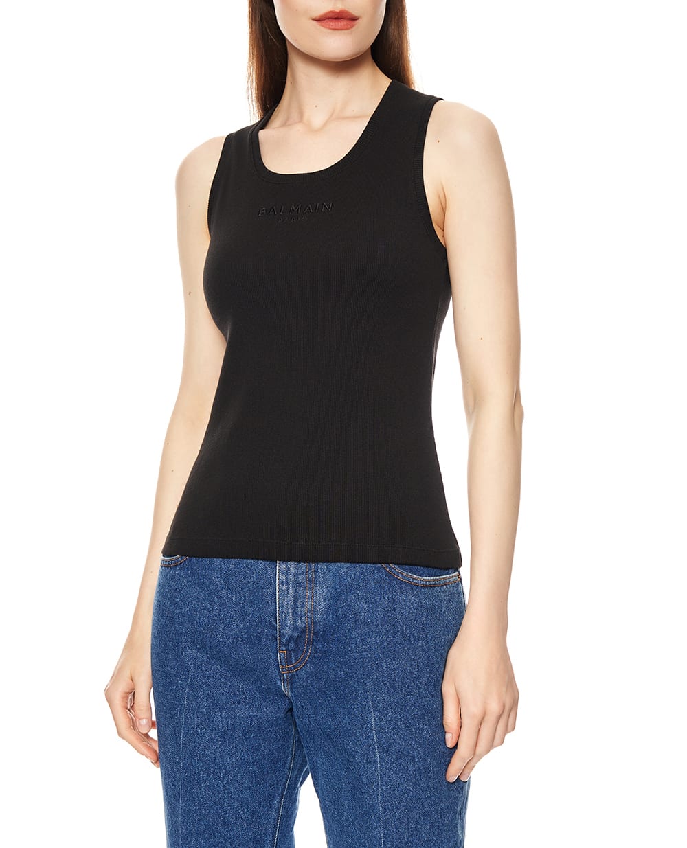 Майка в рубчик Balmain GF0EB075BD10, черный цвет • Купить в интернет-магазине Kameron