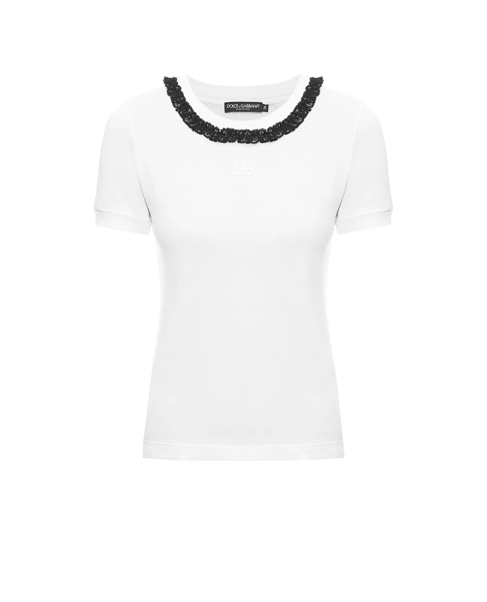 Футболка з мереживом та вишивкою DG Dolce&Gabbana F8U08Z-GDDPN, білий колір • Купити в інтернет-магазині Kameron