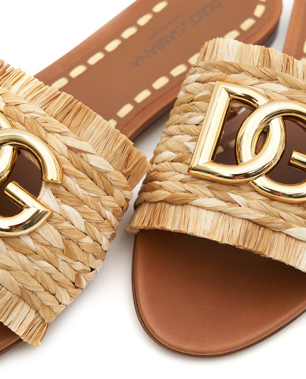 Шльопанці з плетеної рафії Dolce&Gabbana CQ0646-AN217, бежевий колір • Купити в інтернет-магазині Kameron