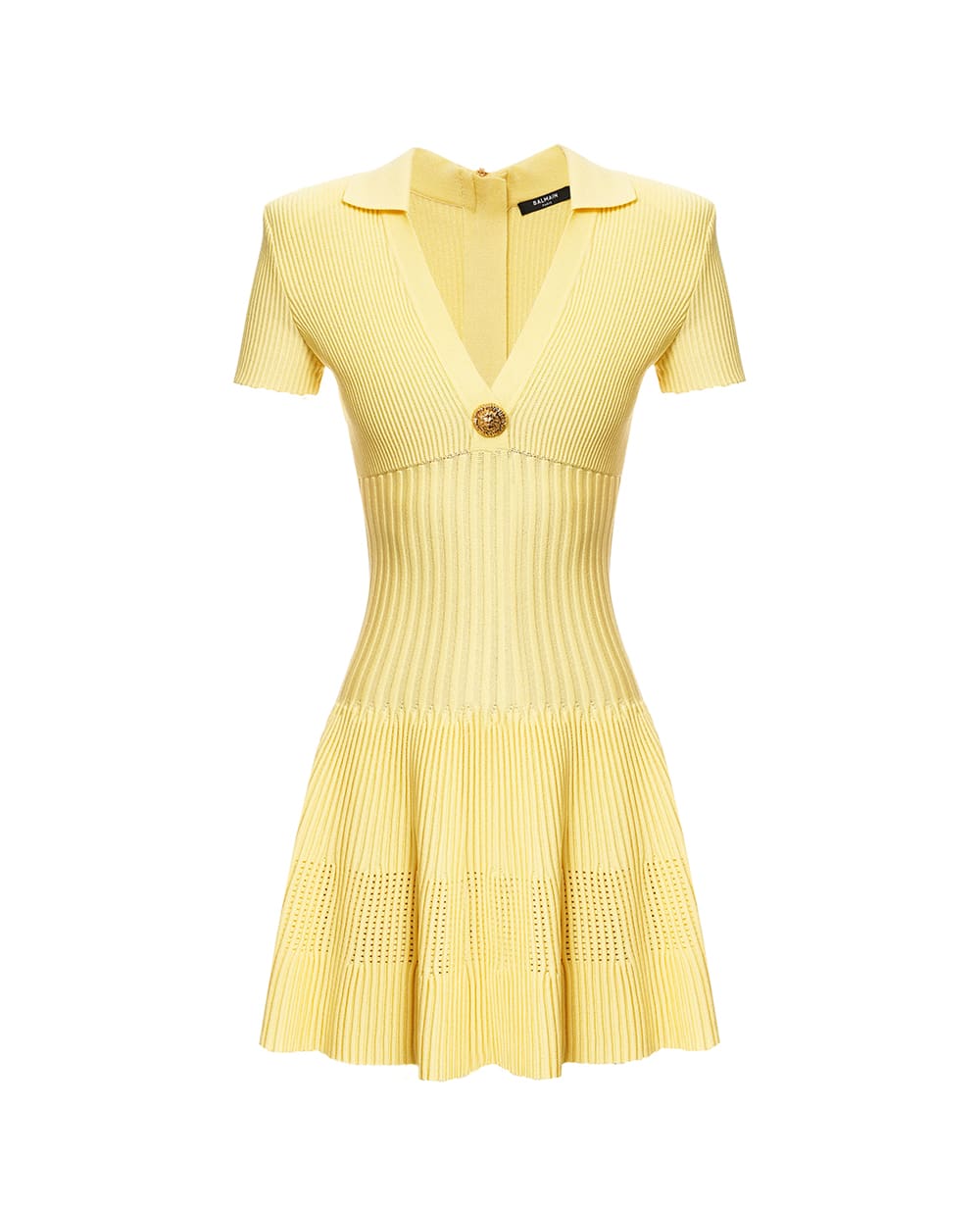 Короткое расклешенное платье Balmain GF1R7153KJ30, желтый цвет • Купить в интернет-магазине Kameron