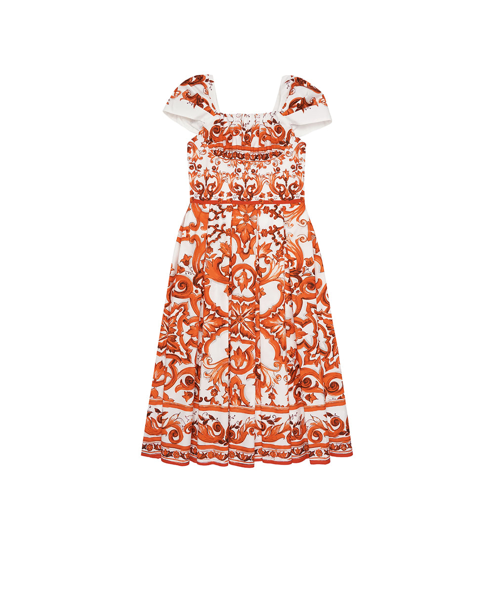 Детское платье в принте Майолика Dolce&Gabbana Kids L54DT6-G7P4J-S, оранжевый цвет • Купить в интернет-магазине Kameron