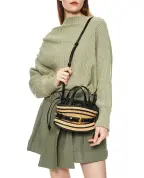 Balmain Сумка Shuffle Mini з гладкої шкіри та рафії - Артикул: HN1DP017TRBM
