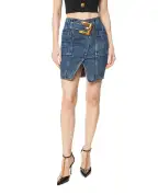 Balmain Короткая джинсовая юбка с поясом - Артикул: GF1LBB28DG08