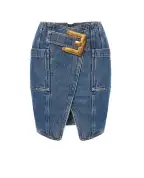 Balmain Короткая джинсовая юбка с поясом - Артикул: GF1LBB28DG08