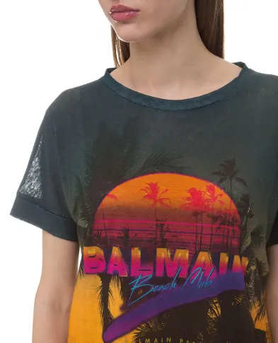 Balmain Лляна футболка - Артикул: RF11126I071