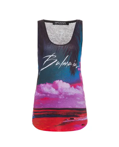 Balmain Майка лляна - Артикул: RF11130I073