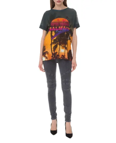 Balmain Лляна футболка - Артикул: RF11126I071