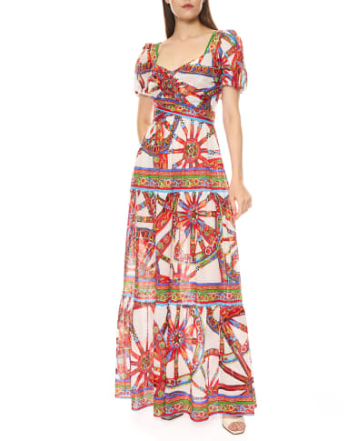 Dolce&Gabbana Платье макси из батиста в принте Сarretto - Артикул: F615PT-GDDTB