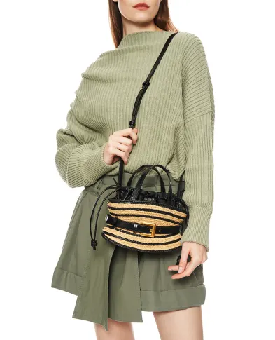 Balmain Сумка Shuffle Mini з гладкої шкіри та рафії - Артикул: HN1DP017TRBM