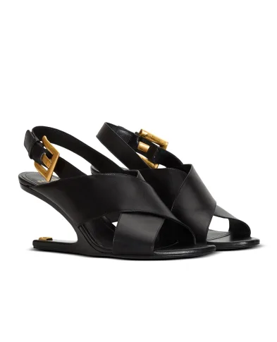 Balmain Босоножки Anthem No Wedge из телячьей кожи - Артикул: HN1UH283LECX