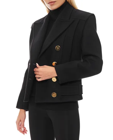 Balmain Двубортное укороченное пальто из шерсти - Артикул: FF1UA095WD10