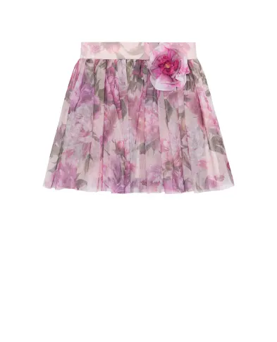 Dolce&Gabbana Дитяча спідниця з тюлю з принтом півоній - Артикул: L56I19-G7QZW-B