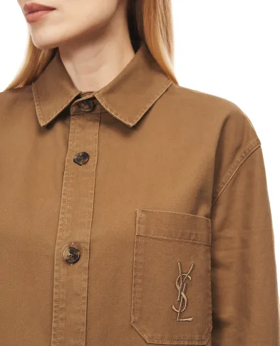 Saint Laurent Рубашка Cassandre из хлопка и льна - Артикул: 852696-Y253W