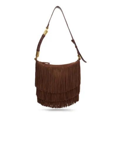 Balmain Сумка Ébène Hobo із замші з бахромою - Артикул: GN0BT053LWSF