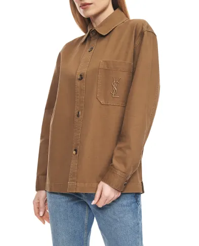 Saint Laurent Рубашка Cassandre из хлопка и льна - Артикул: 852696-Y253W