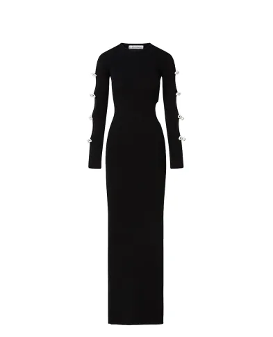 Mach&Mach Сукня максі з вирізом та бантами із кристалів - Артикул: PF25-KD101-KNT-BLK