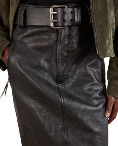 Saint Laurent Спідниця-олівець з поясом із телячої шкіри - Артикул: 865021-YCVD2