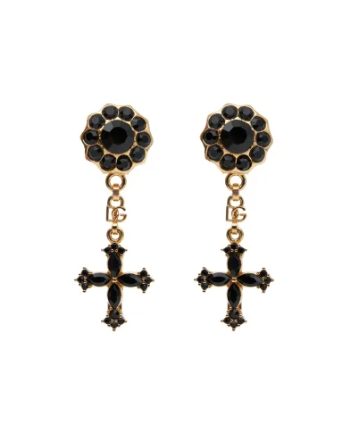 Dolce&Gabbana Серьги-клипсы с крестом и кристаллами - Артикул: WEQ4S2-W1111